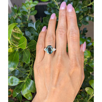 7.02 Ct. Brownish Green Sapphire and Natural Diamond Three Stone Ring, 18K White Gold Life Style