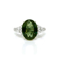 5.75 Ct. Bluish Green Sapphire and Natural Diamond Three Stone Ring, 18K White Gold Video