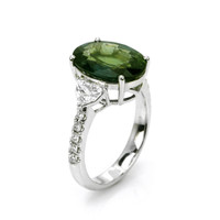 5.75 Ct. Bluish Green Sapphire and Natural Diamond Three Stone Ring, 18K White Gold Image