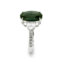 5.75 Ct. Bluish Green Sapphire and Natural Diamond Three Stone Ring, 18K White Gold Image