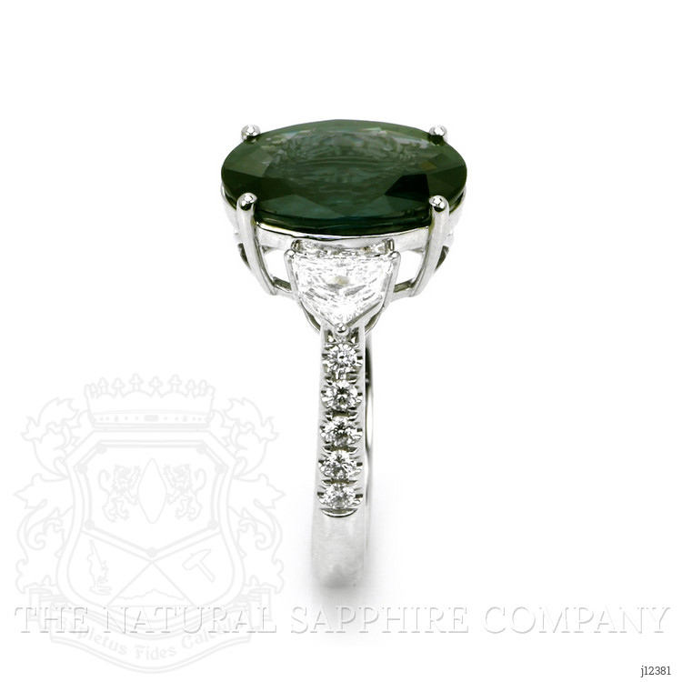 5.75 Ct. Bluish Green Sapphire and Natural Diamond Three Stone Ring, 18K White Gold