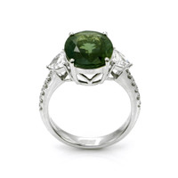 5.75 Ct. Bluish Green Sapphire and Natural Diamond Three Stone Ring, 18K White Gold Image