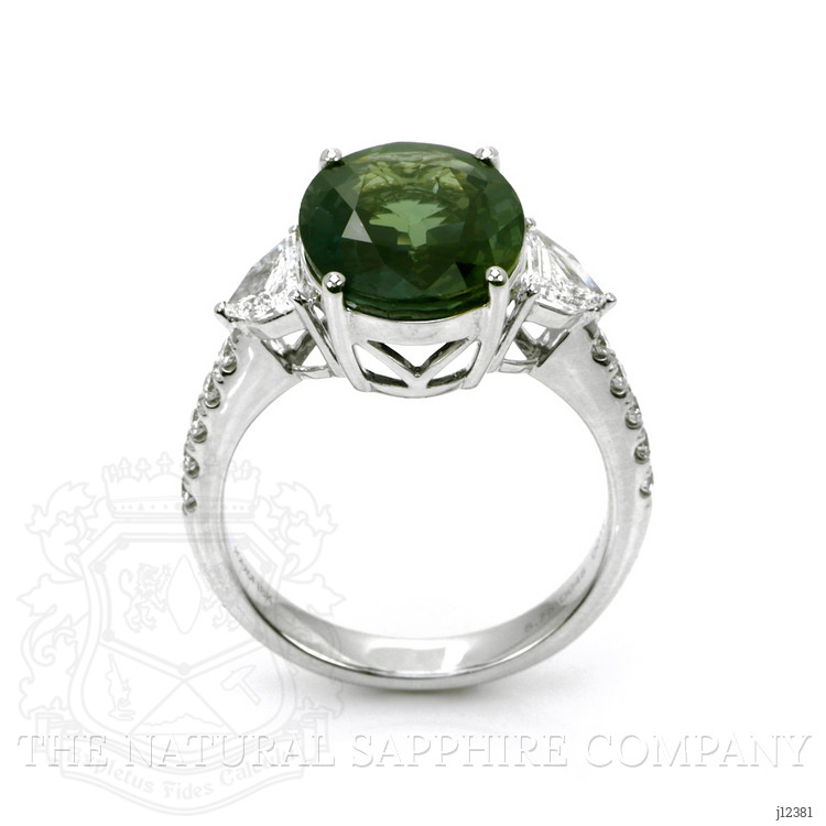 5.75 Ct. Bluish Green Sapphire and Natural Diamond Three Stone Ring, 18K White Gold