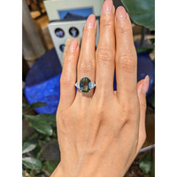 5.75 Ct. Bluish Green Sapphire and Natural Diamond Three Stone Ring, 18K White Gold Life Style
