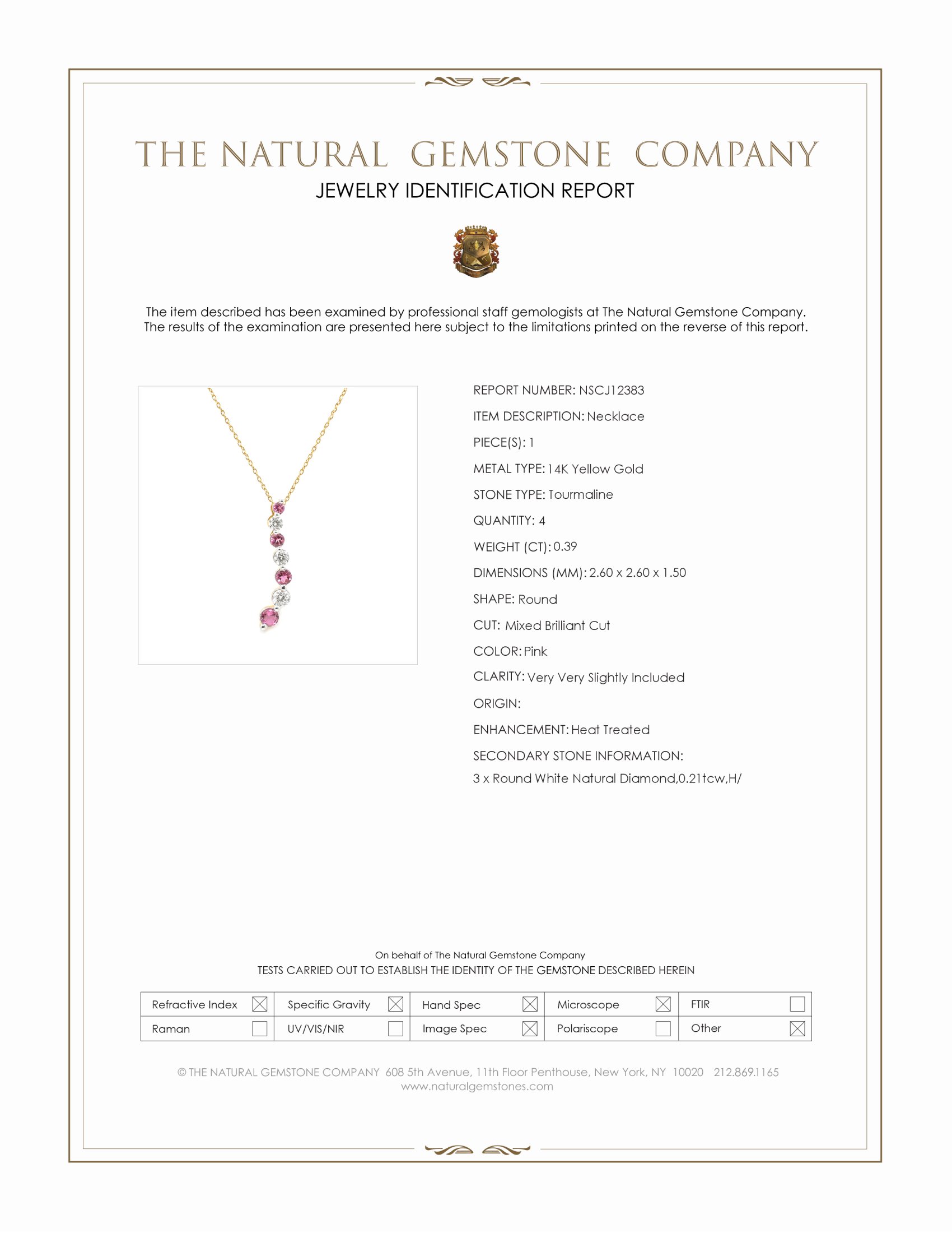 0.39 Ct. Pink Tourmaline and Natural Diamond Multi Stone Necklace, 14K Yellow Gold