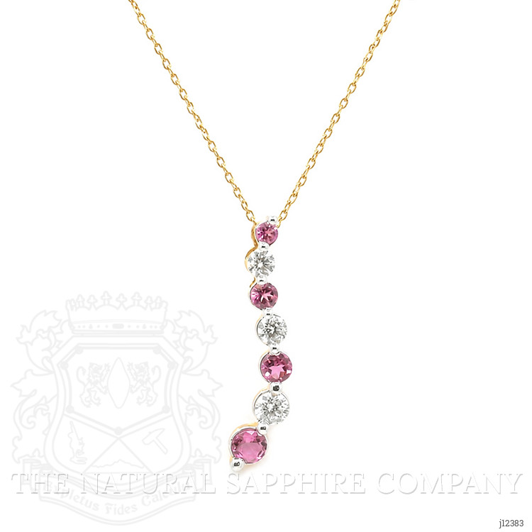 0.39 Ct. Pink Tourmaline and Natural Diamond Multi Stone Necklace, 14K Yellow Gold