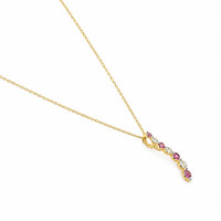 0.39 Ct. Pink Tourmaline and Natural Diamond Multi Stone Necklace, 14K Yellow Gold Image