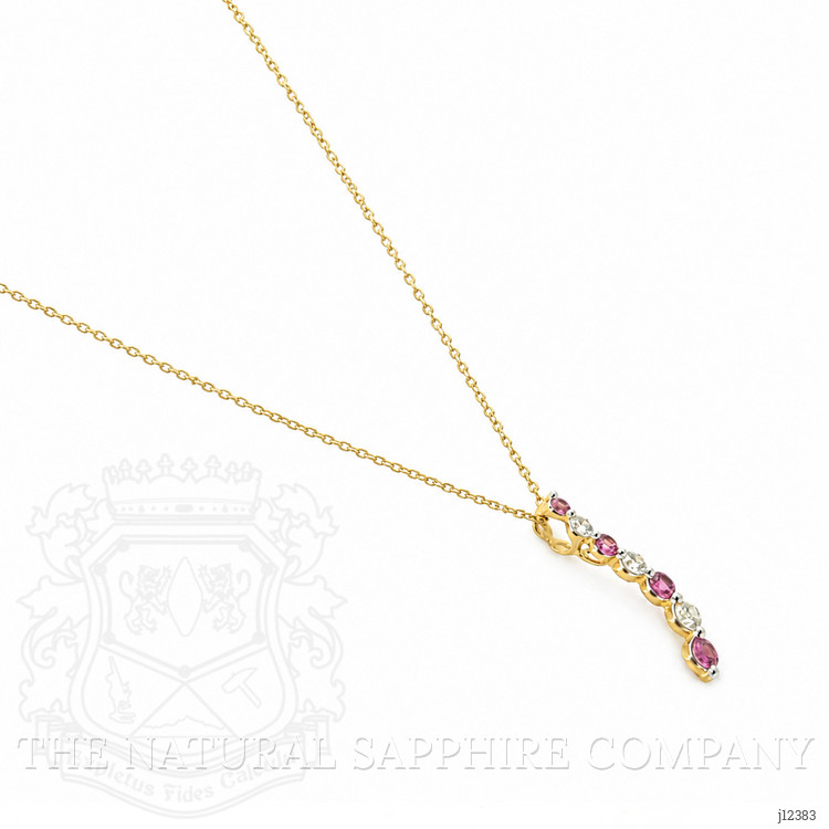 0.39 Ct. Pink Tourmaline and Natural Diamond Multi Stone Necklace, 14K Yellow Gold
