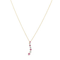0.39 Ct. Pink Tourmaline and Natural Diamond Multi Stone Necklace, 14K Yellow Gold Image