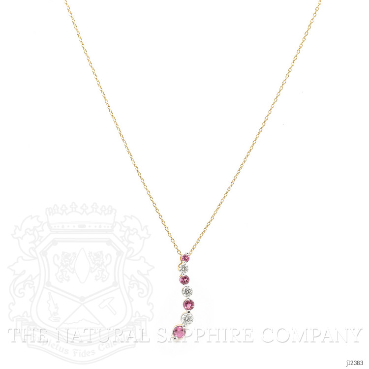 0.39 Ct. Pink Tourmaline and Natural Diamond Multi Stone Necklace, 14K Yellow Gold