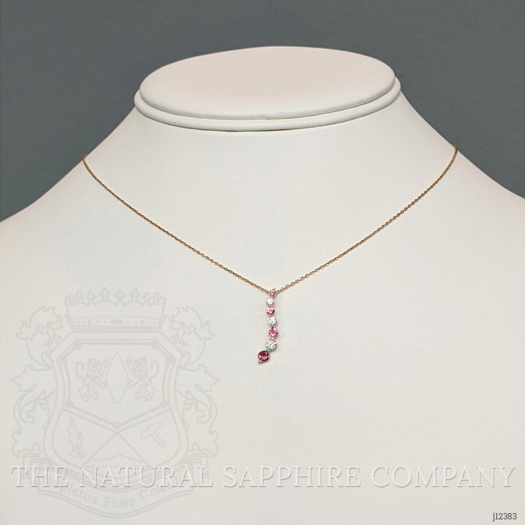 0.39 Ct. Pink Tourmaline and Natural Diamond Multi Stone Necklace, 14K Yellow Gold