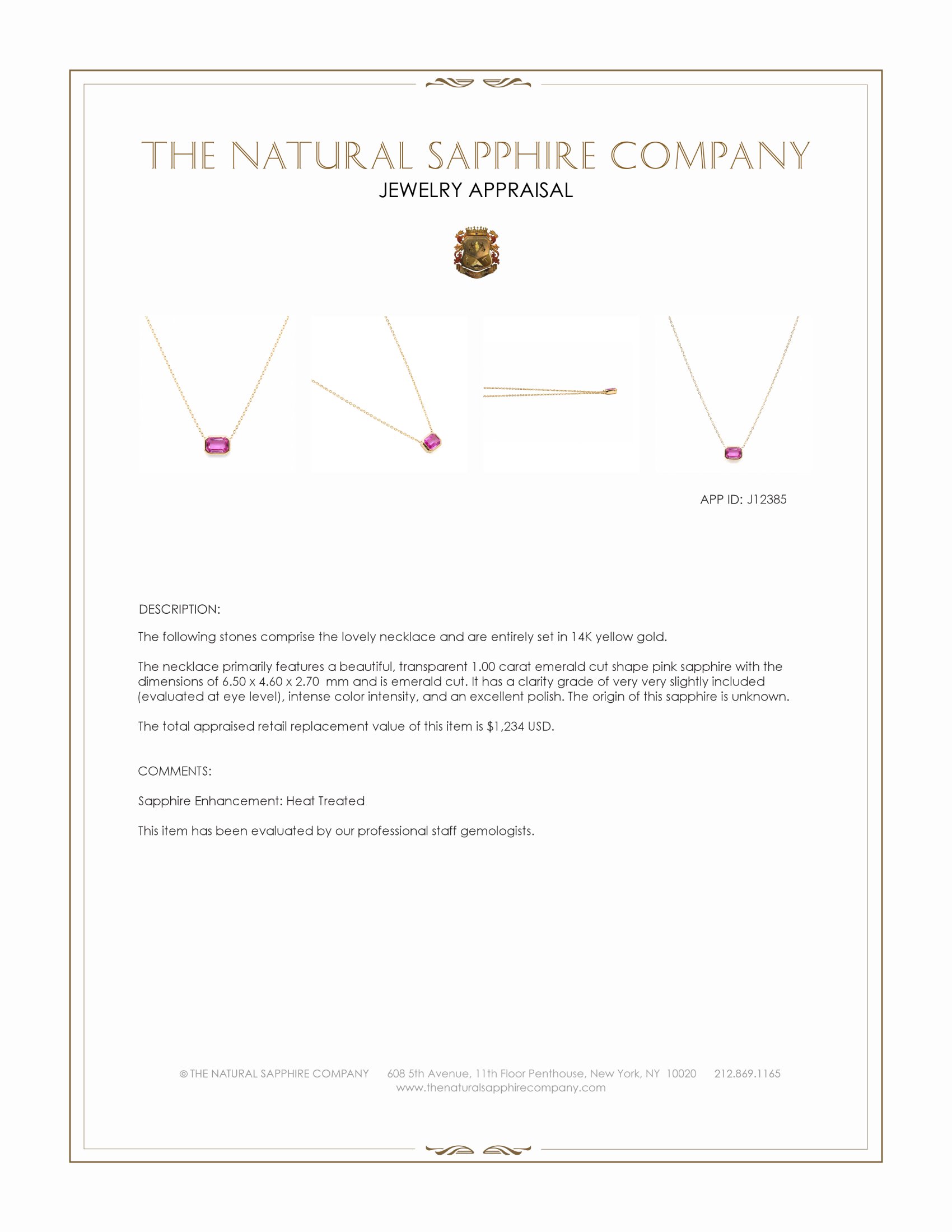 1.00 Ct. Pink Sapphire Bezel Necklace, 14K Yellow Gold