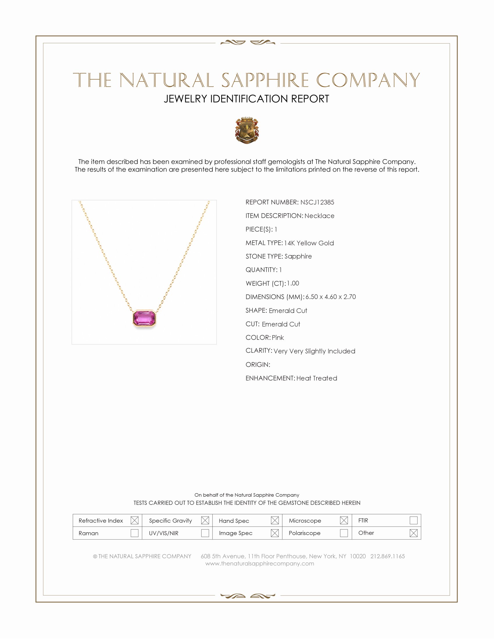 1.00 Ct. Pink Sapphire Bezel Necklace, 14K Yellow Gold