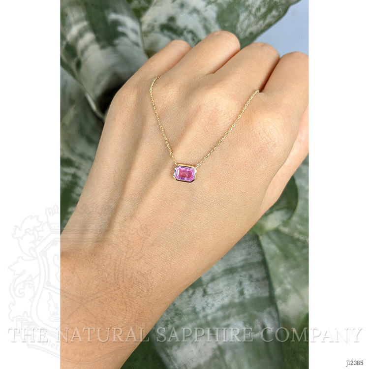 1.00 Ct. Pink Sapphire Bezel Necklace, 14K Yellow Gold