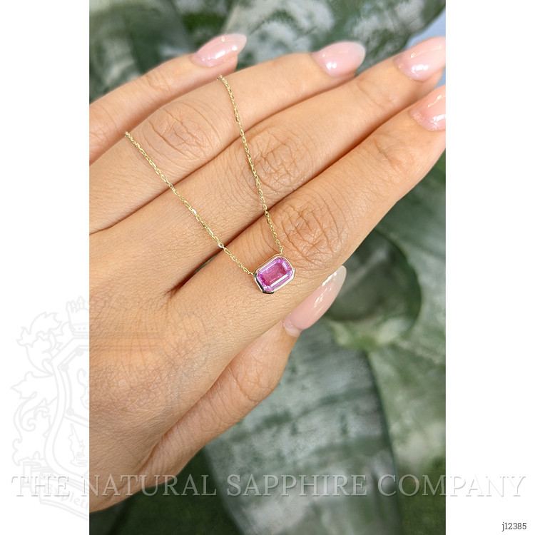 1.00 Ct. Pink Sapphire Bezel Necklace, 14K Yellow Gold