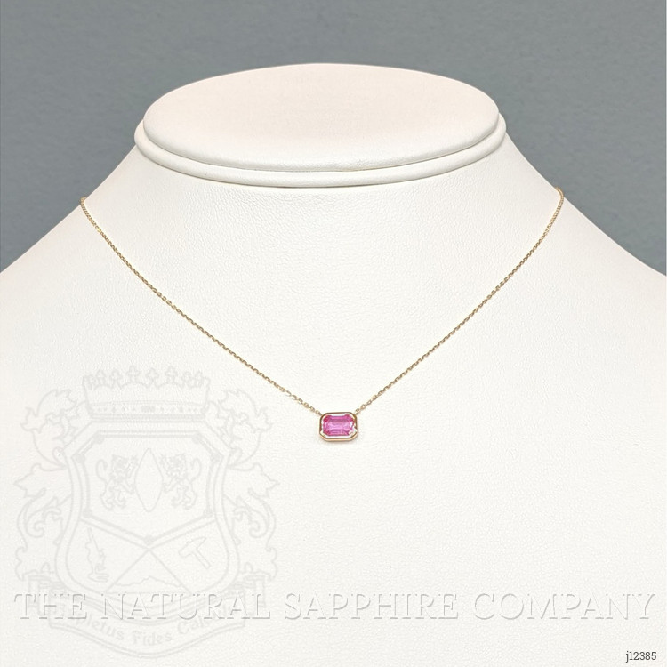 1.00 Ct. Pink Sapphire Bezel Necklace, 14K Yellow Gold