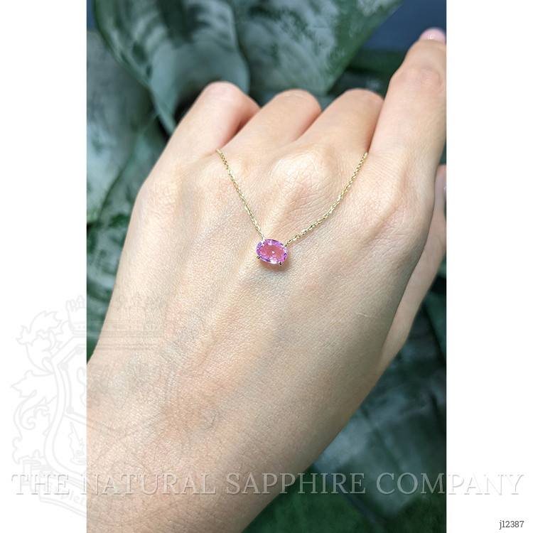 0.84 Ct. Pink Sapphire Solitaire Necklace, 14K Yellow Gold