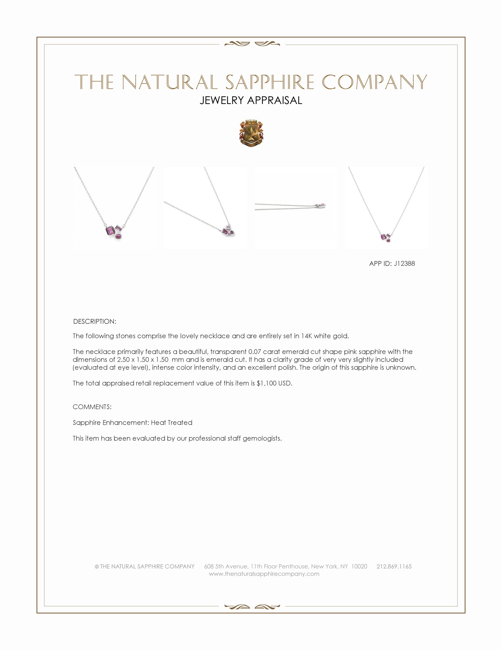 0.38 Ct.Tw. Pink Sapphire Bezel Necklace, 14K White Gold