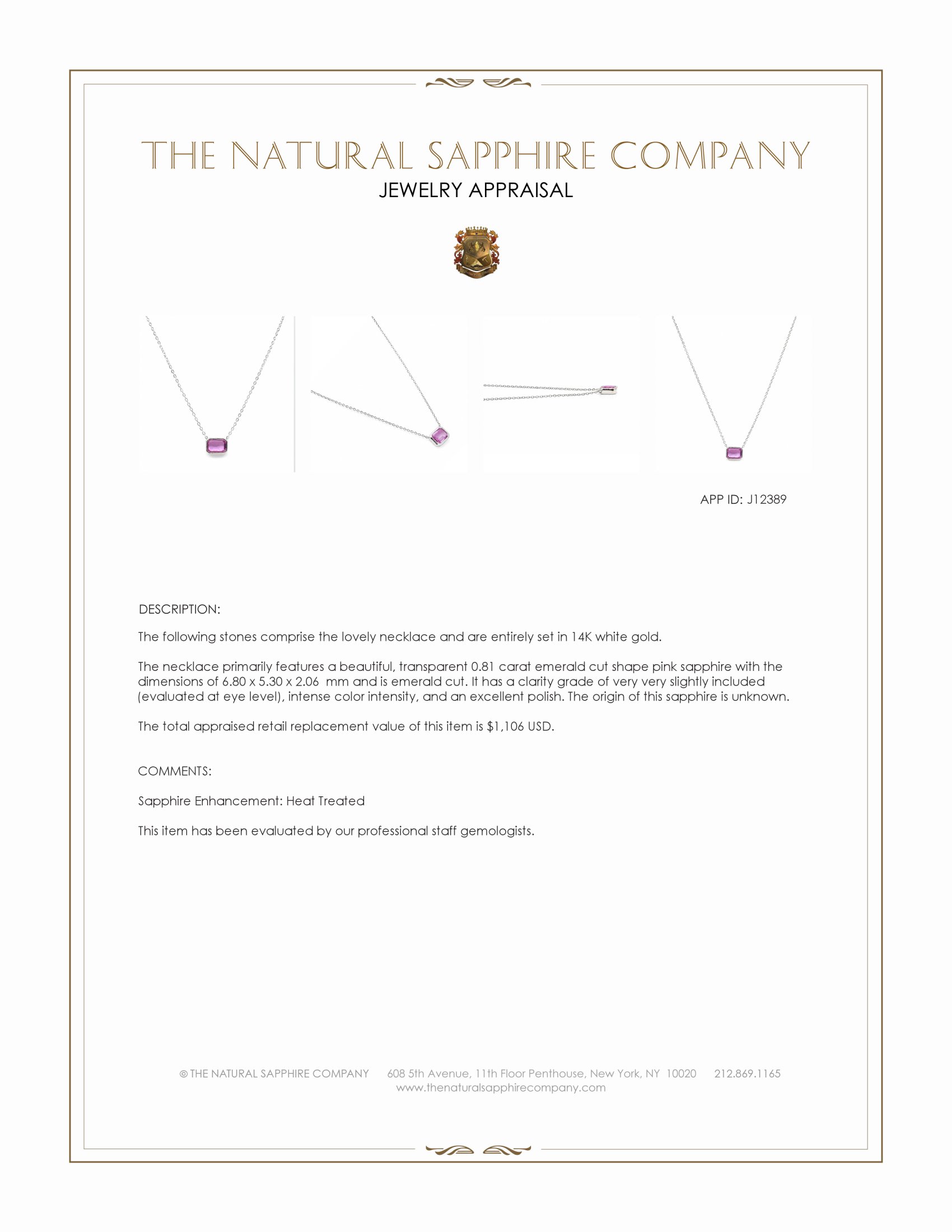 0.81 Ct. Pink Sapphire Bezel Necklace, 14K White Gold