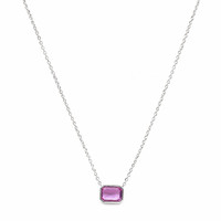 0.81 Ct. Pink Sapphire Bezel Necklace, 14K White Gold Image