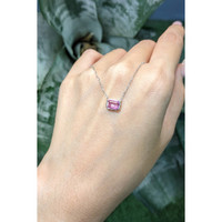 0.81 Ct. Pink Sapphire Bezel Necklace, 14K White Gold Life Style
