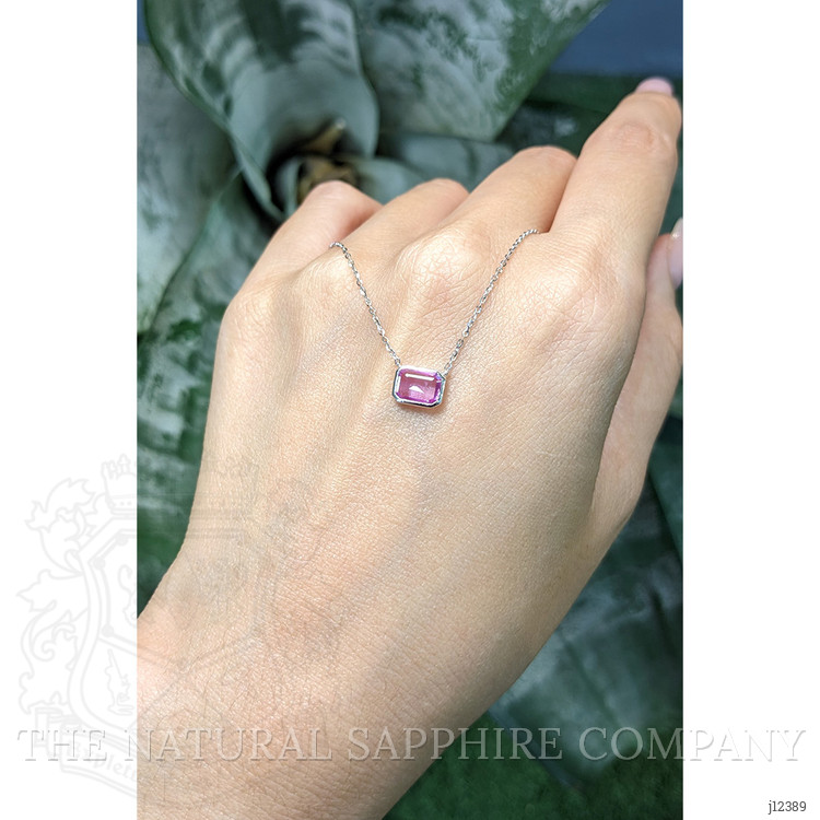0.81 Ct. Pink Sapphire Bezel Necklace, 14K White Gold