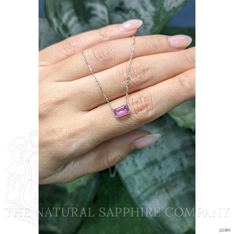 0.81 Ct. Pink Sapphire Bezel Necklace, 14K White Gold