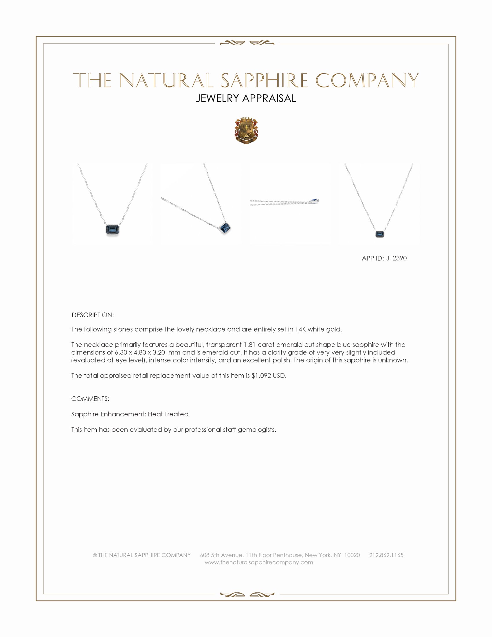 1.81 Ct. Blue Sapphire Bezel Necklace, 14K White Gold