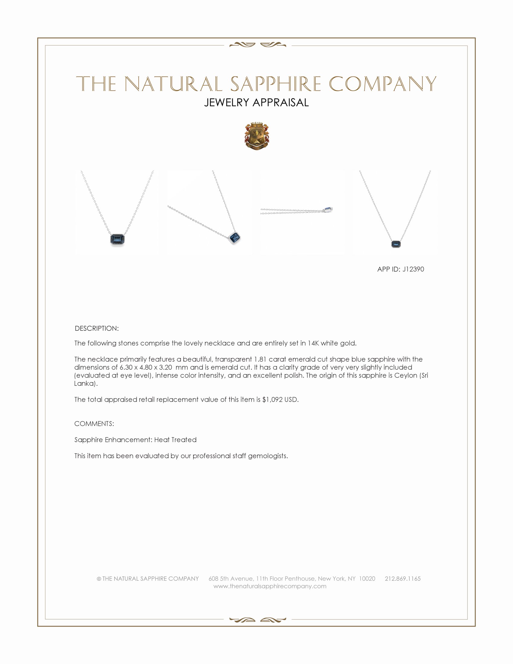 1.81 Ct. Blue Sapphire Bezel Necklace, 14K White Gold
