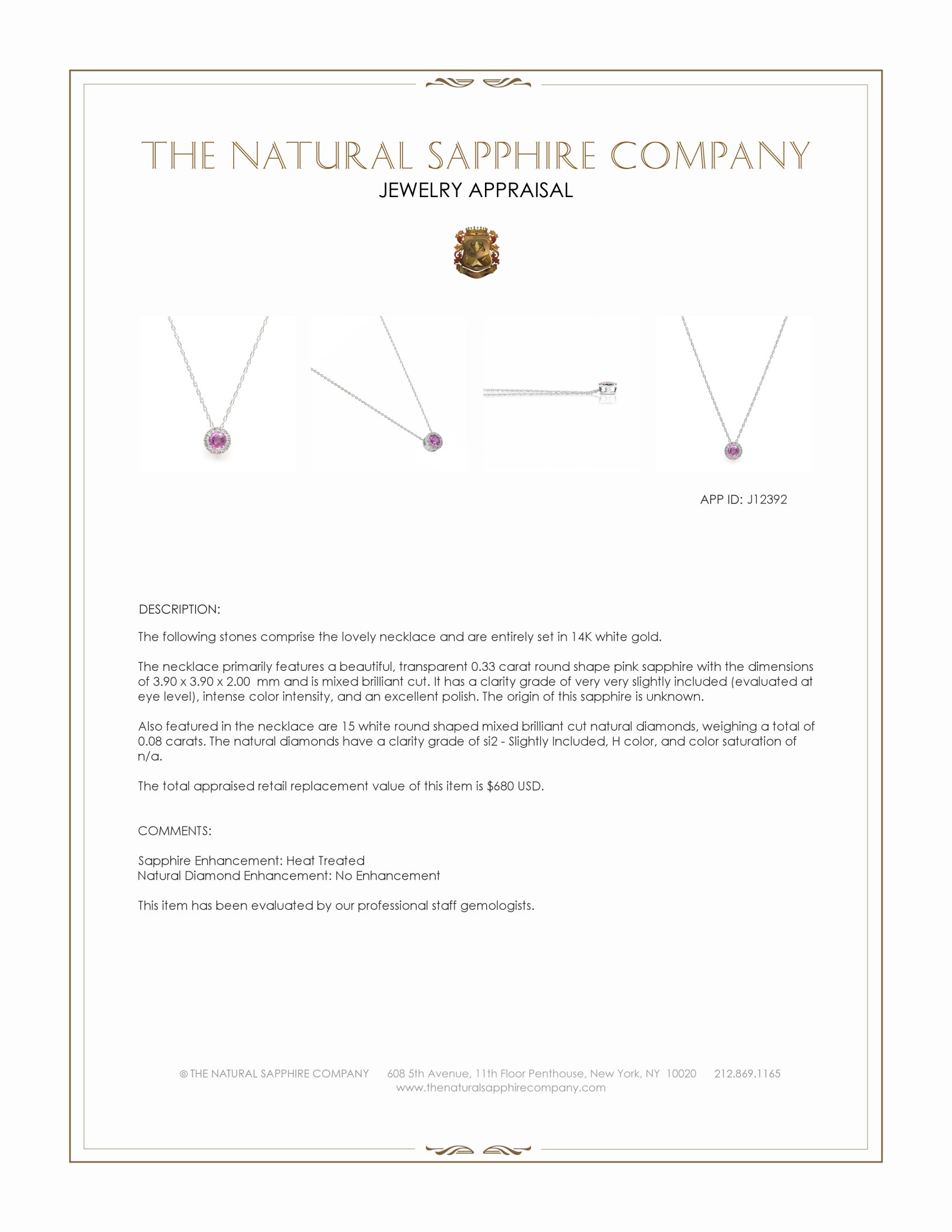 0.33 Ct. Pink Sapphire and Natural Diamond Accent Stones Necklace, 14K White Gold