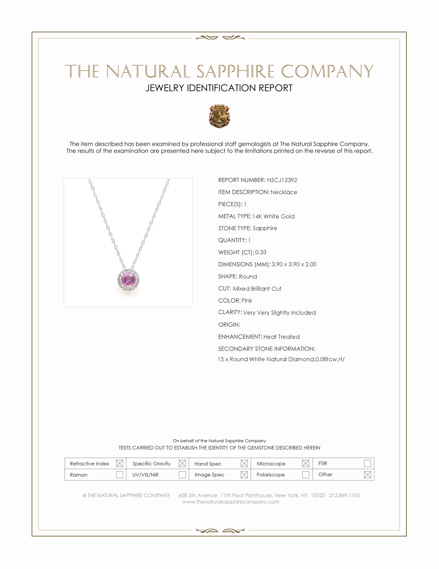 0.33 Ct. Pink Sapphire and Natural Diamond Accent Stones Necklace, 14K White Gold