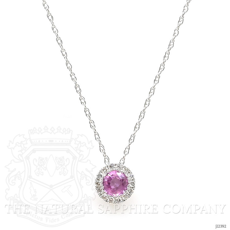 0.33 Ct. Pink Sapphire and Natural Diamond Accent Stones Necklace, 14K White Gold