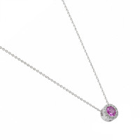 0.33 Ct. Pink Sapphire and Natural Diamond Accent Stones Necklace, 14K White Gold Image