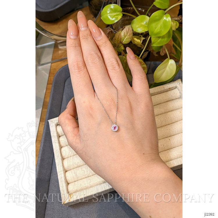 0.33 Ct. Pink Sapphire and Natural Diamond Accent Stones Necklace, 14K White Gold
