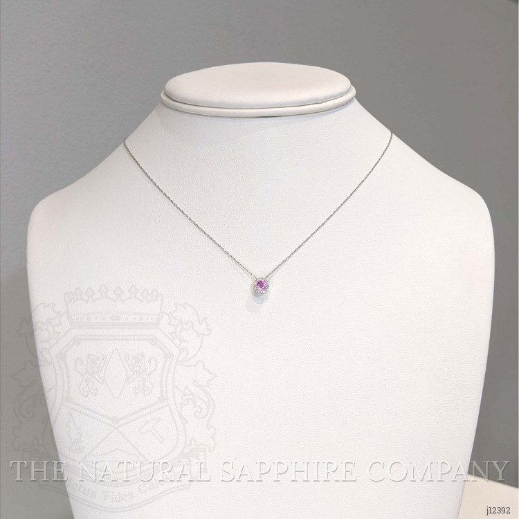 0.33 Ct. Pink Sapphire and Natural Diamond Accent Stones Necklace, 14K White Gold