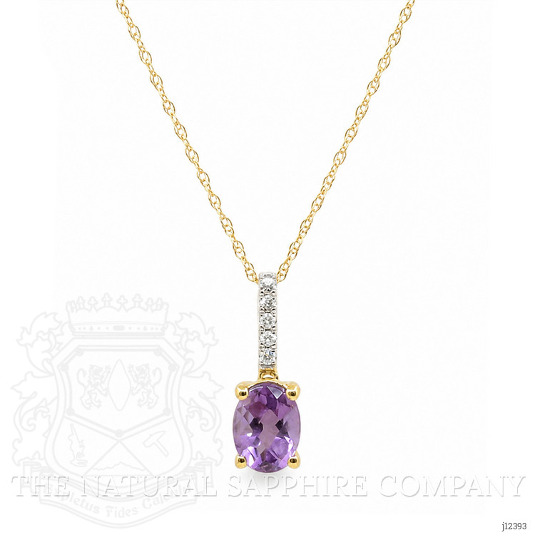1.07 Ct. Purple Amethyst and Natural Diamond Solitaire Necklace, 14K Yellow Gold