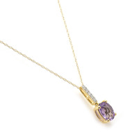 1.07 Ct. Purple Amethyst and Natural Diamond Solitaire Necklace, 14K Yellow Gold Image