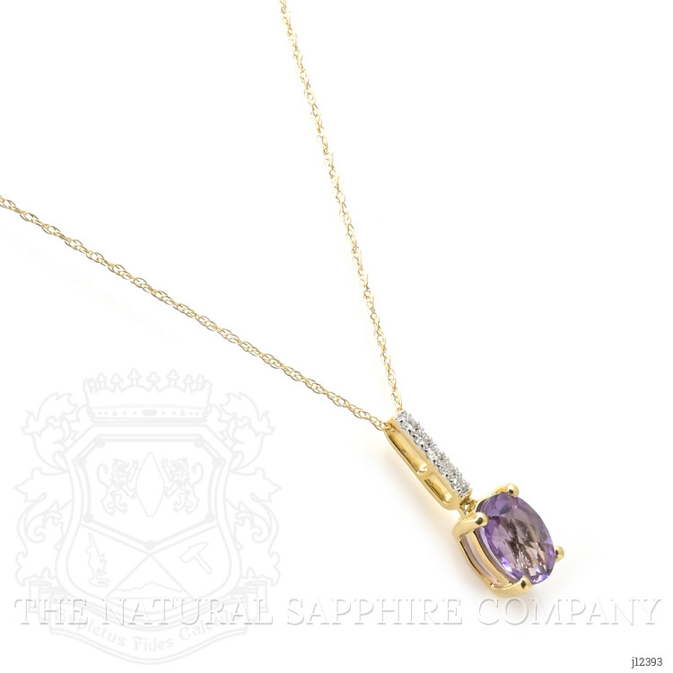 1.07 Ct. Purple Amethyst and Natural Diamond Solitaire Necklace, 14K Yellow Gold