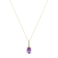 1.07 Ct. Purple Amethyst and Natural Diamond Solitaire Necklace, 14K Yellow Gold Image