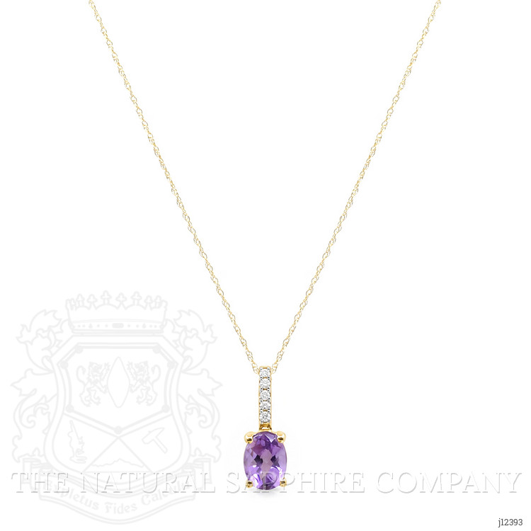1.07 Ct. Purple Amethyst and Natural Diamond Solitaire Necklace, 14K Yellow Gold
