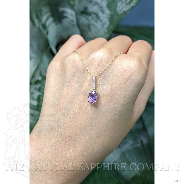1.07 Ct. Purple Amethyst and Natural Diamond Solitaire Necklace, 14K Yellow Gold