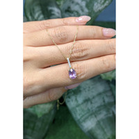 1.07 Ct. Purple Amethyst and Natural Diamond Solitaire Necklace, 14K Yellow Gold Life Style