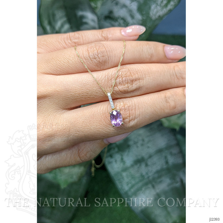 1.07 Ct. Purple Amethyst and Natural Diamond Solitaire Necklace, 14K Yellow Gold