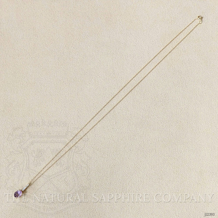 1.07 Ct. Purple Amethyst and Natural Diamond Solitaire Necklace, 14K Yellow Gold