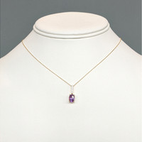 1.07 Ct. Purple Amethyst and Natural Diamond Solitaire Necklace, 14K Yellow Gold Life Style