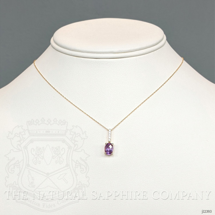 1.07 Ct. Purple Amethyst and Natural Diamond Solitaire Necklace, 14K Yellow Gold