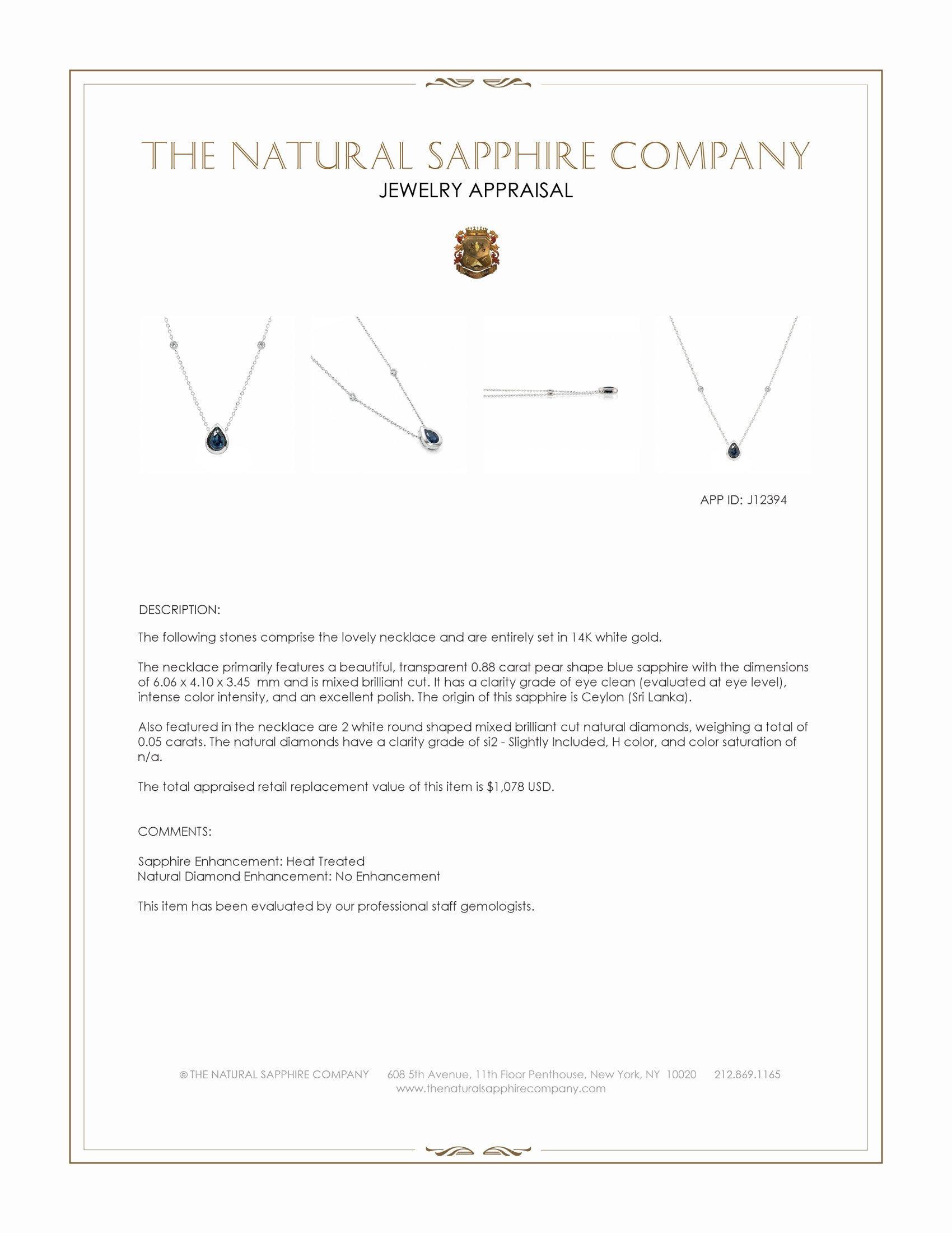 0.88 Ct. Blue Sapphire and Natural Diamond Bezel Necklace, 14K White Gold