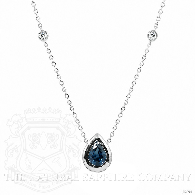 0.88 Ct. Blue Sapphire and Natural Diamond Bezel Necklace, 14K White Gold