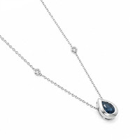 0.88 Ct. Blue Sapphire and Natural Diamond Bezel Necklace, 14K White Gold Image