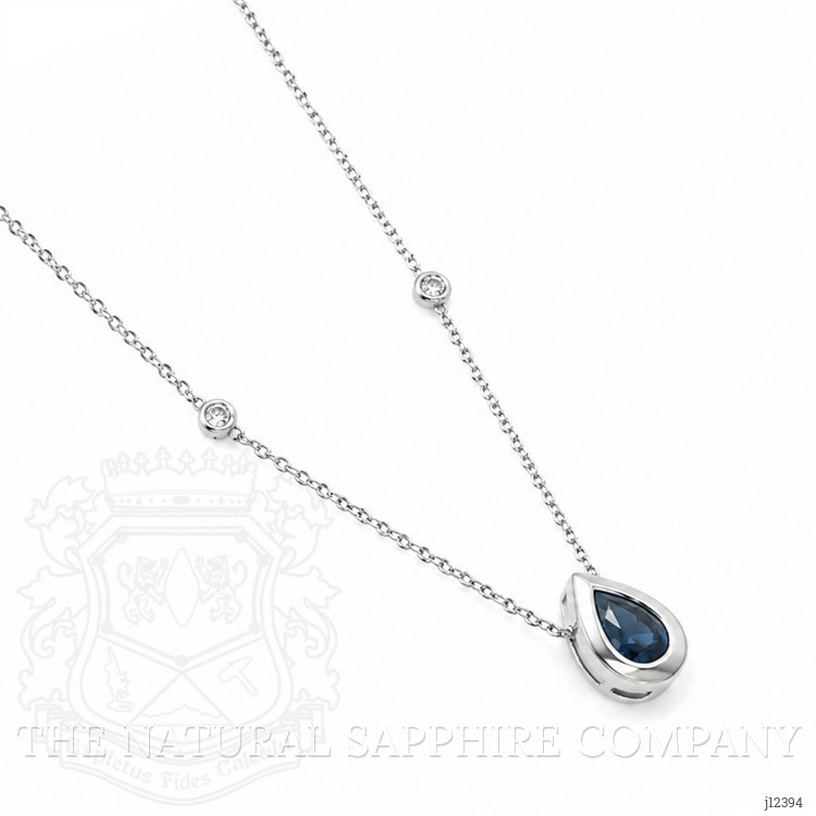 0.88 Ct. Blue Sapphire and Natural Diamond Bezel Necklace, 14K White Gold